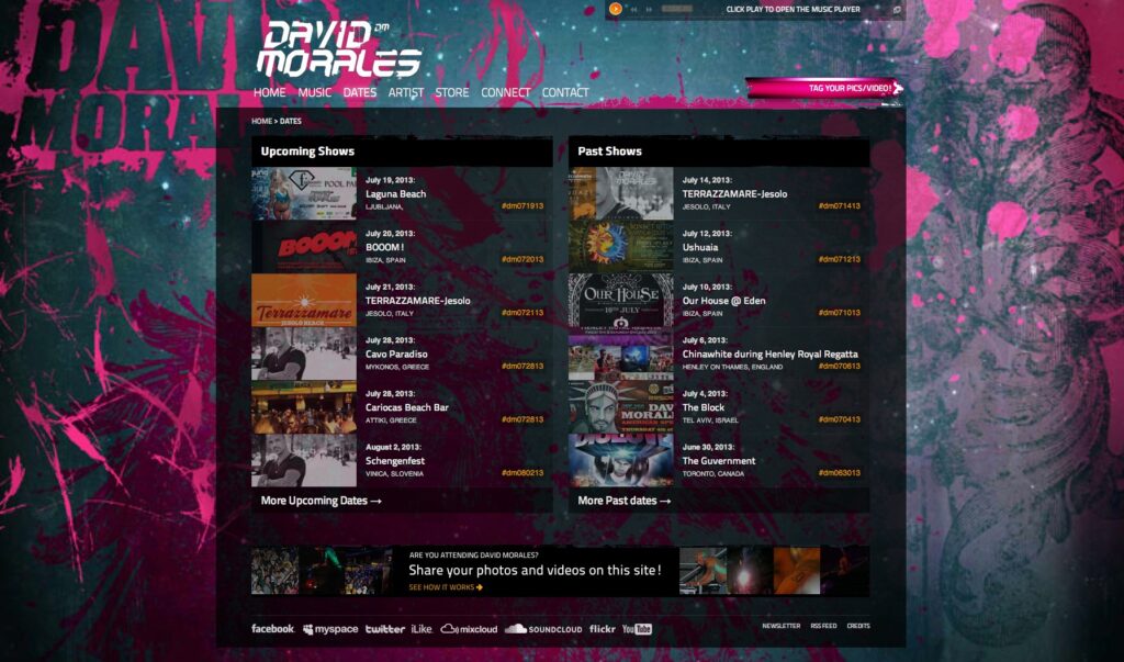 Hier mal ein Website-Screenshot eines prominenten DJs, der seine Internetpräsenz unter anderem auch zum Publizieren von Tourdates nutzt.