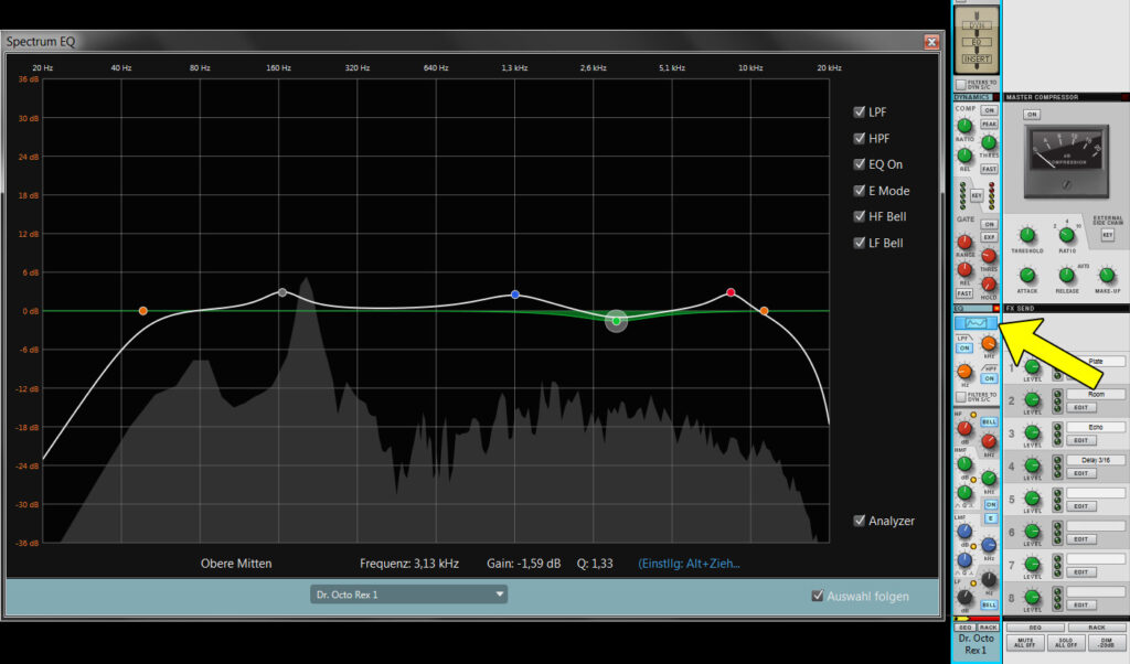 Ein Klick auf das Wellenformsymbol öffnet die neue EQ-Ansicht