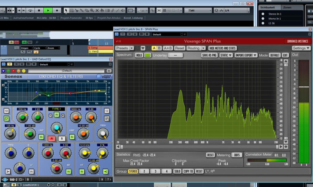 Frequenzbearbeitung der Vocals mittels Oxford-EQ und resultierendes Frequenzbild