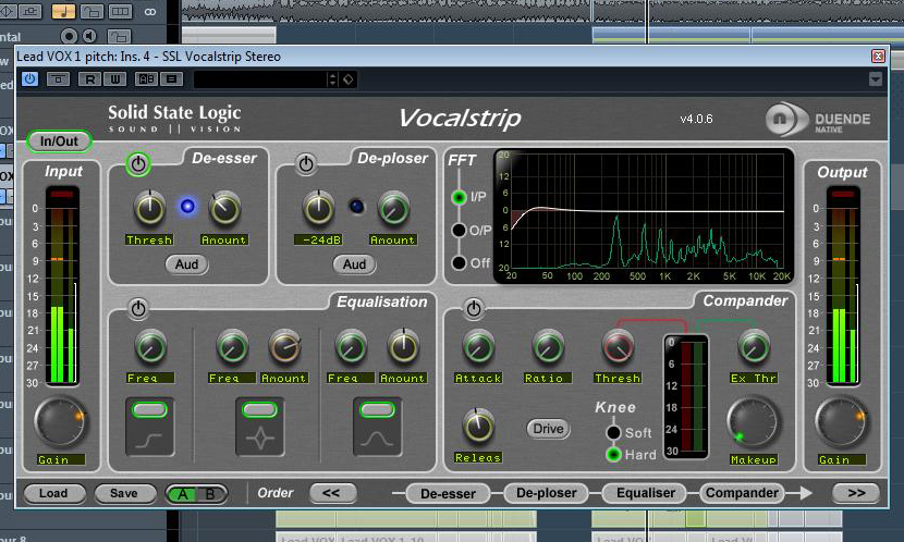 Verringerung von Zisch- und Reibelauten mithilfe des De-Esser-Bereichs des SSL Vocalstrip