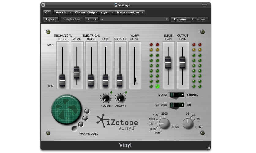 Die Gitarre und die Orgel werden mit Izotope Vinyl "verschönert"