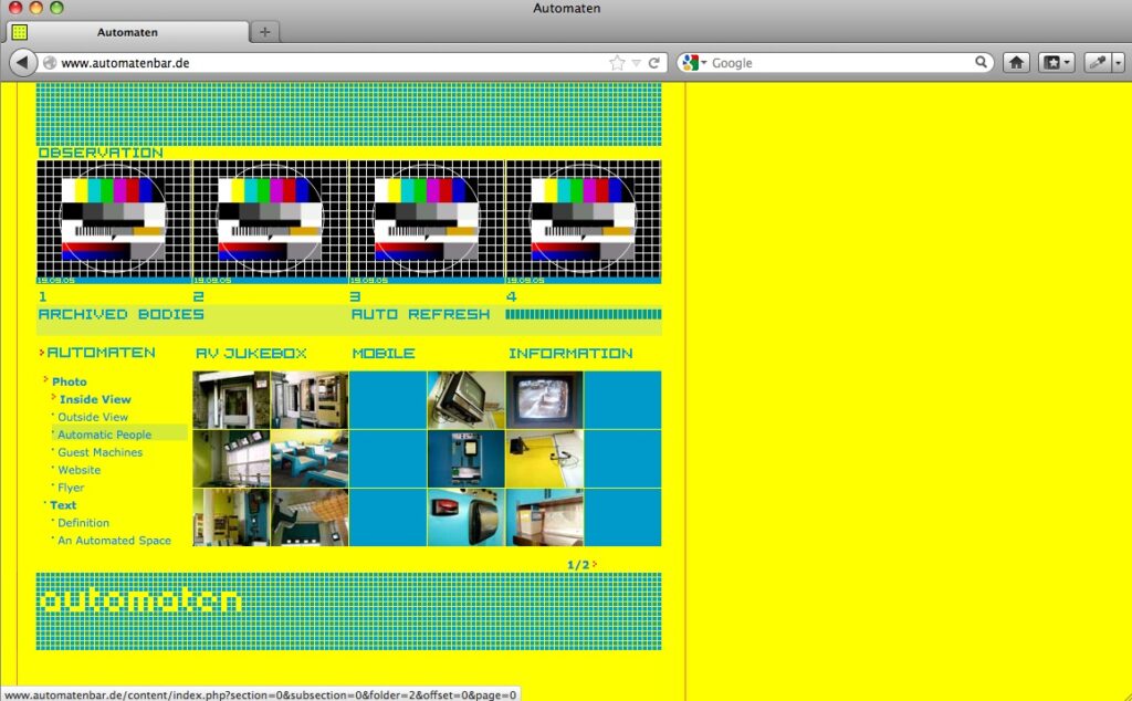 Website Screenshot Automaten, Berlin Mitte 2001.