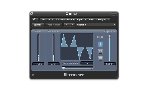 Die Hi-Hat durchläuft einen Bitcrusher-Effekt