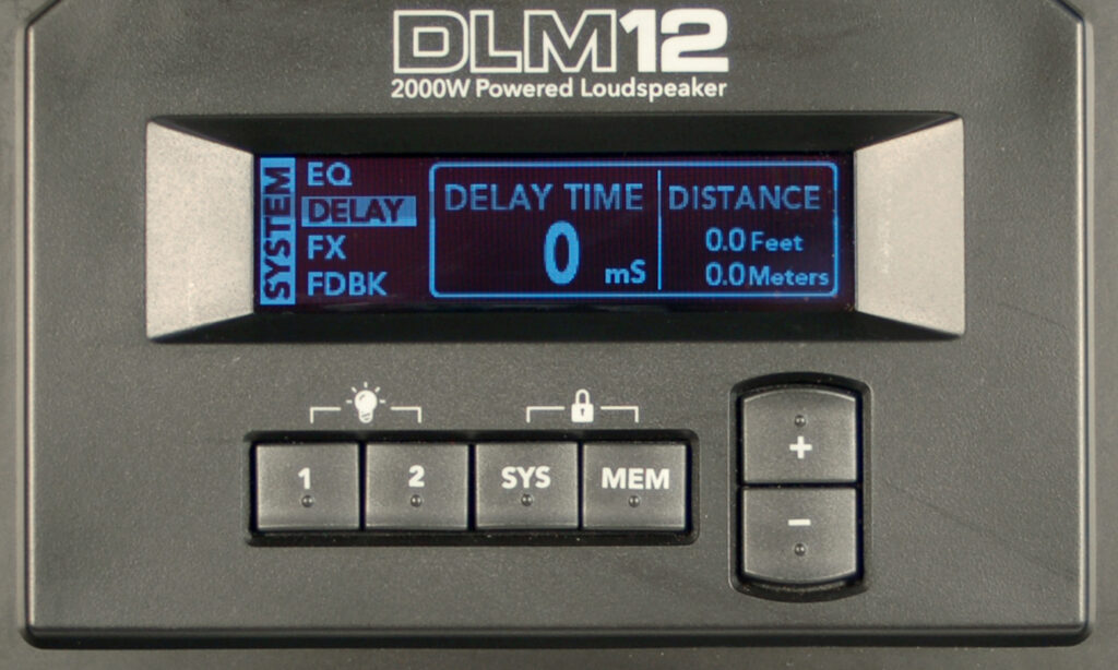 Das Display der Mackie DLM 12 - hier das Delay-Menu.