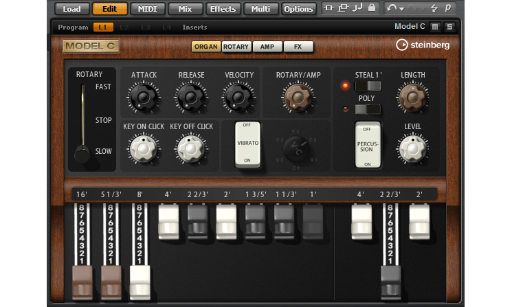 Bei Model C handelt es sich um eine flexible Emulation einer Hammond-Orgel.