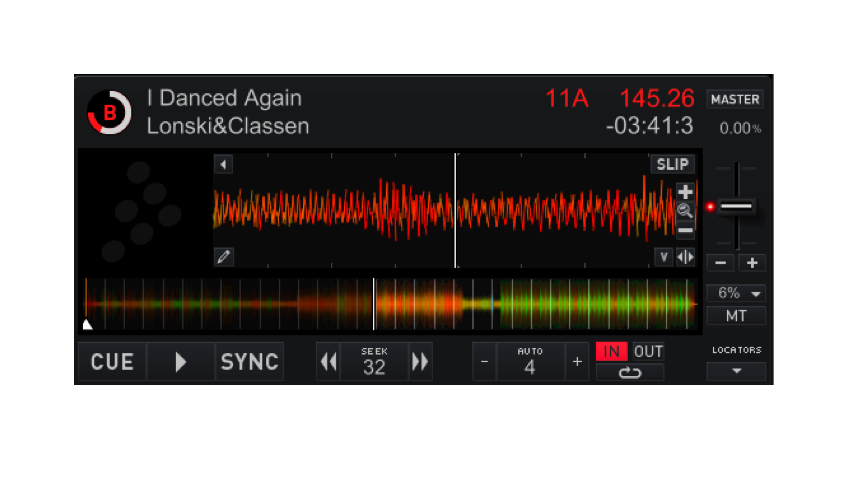 Mixvibes Cross 3.0 – Low, Mid und High Frequenzen eines Tracks können in unterschiedlichen Farben in der Wellenform angezeigt werden.