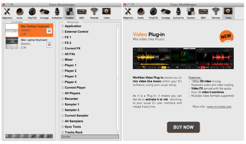 Mixvibes Cross 3: Einfach ein passendes Tastatur-Mapping aus der Liste laden