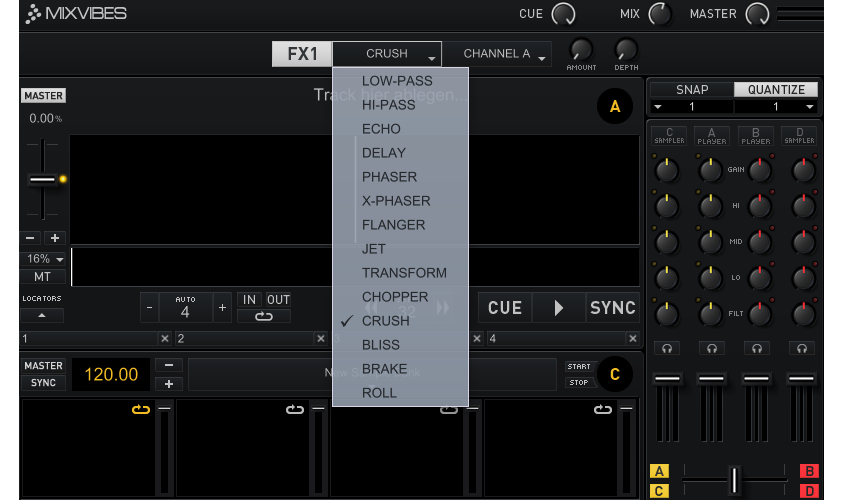 Mixvibes Cross 3.0 - Die integrierten Effektunits sind simple aber äußerst wirkunsgvoll.