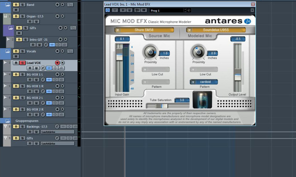 Antares Mic Mod EFX „wandelt“ den Mikrofonklang einer Aufnahme.