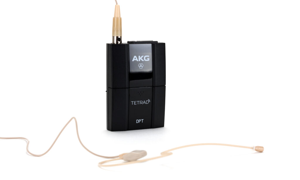 AKG DPT Tetrad Bodypack Transmitter, digitaler Taschensender mit Ohrbügelmikrofon