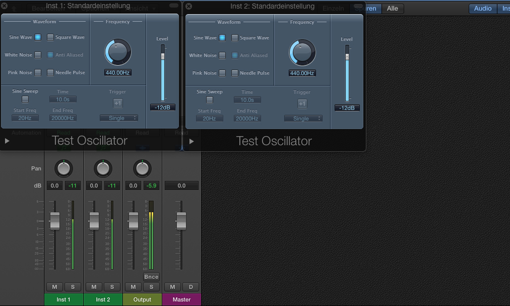 Der Versuchsaufbau zum Beat Frequency Oscillator in Logic Pro X