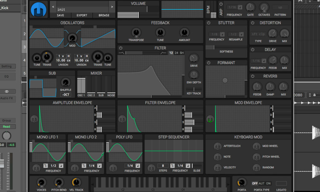 Synthesizer-Bassdrums: 808-Bassdrum im Helm-Synthesizer