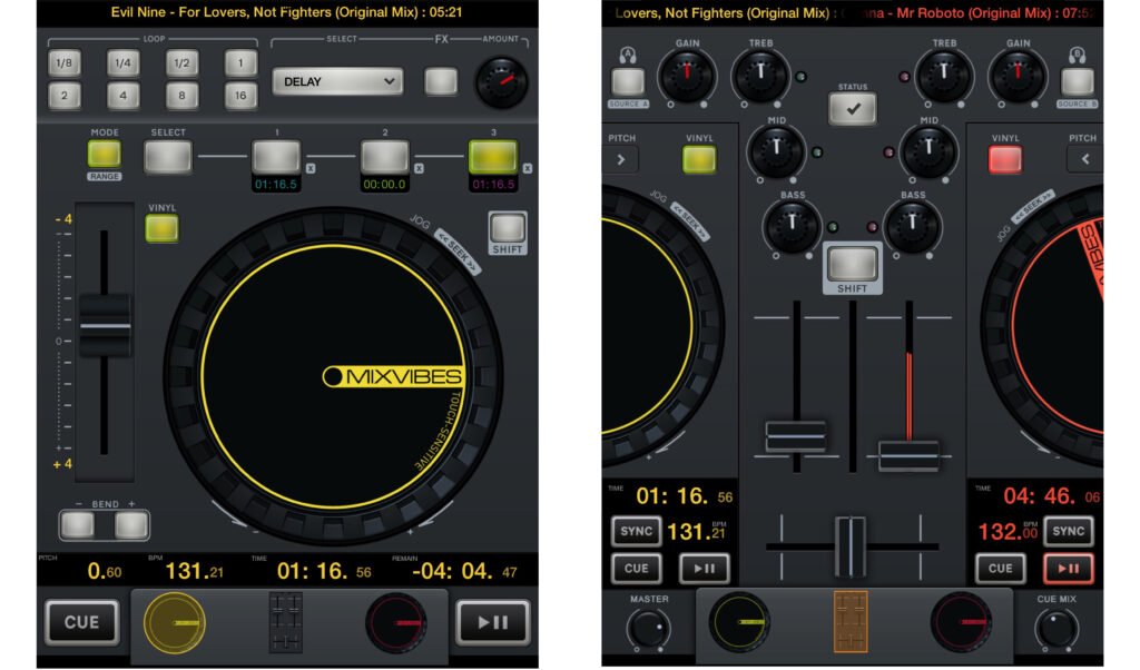 Die Decksektion im Portrait-Format und der Mixer hochkant aufgestellt als Fotomontage