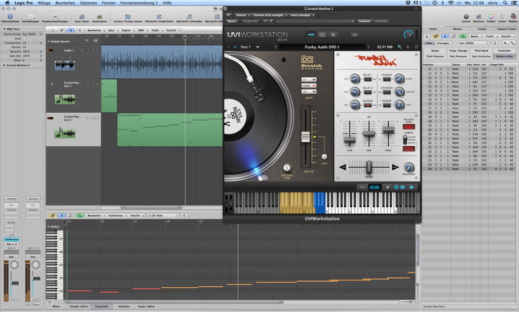 Die Parameter der Samples werden als MIDI-Noten im DAW-Sequenzer festgehalten.