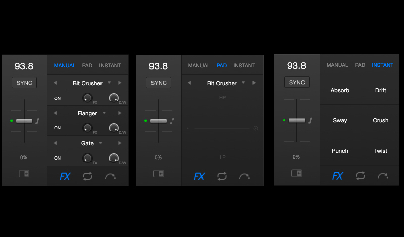 Effekte können manuell oder über das FX Pad gesteuert werden.