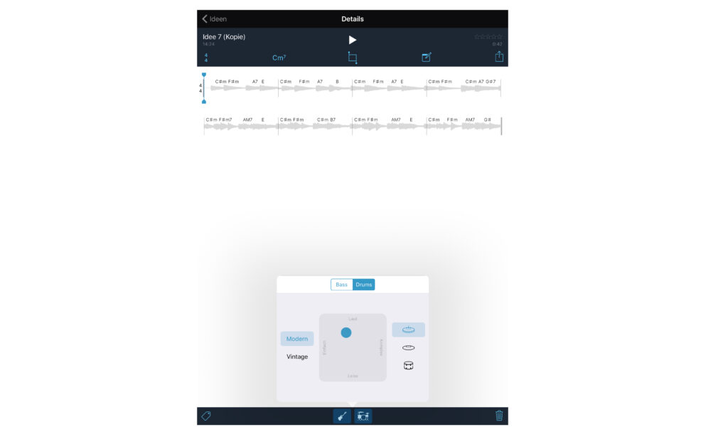 Drums- und Bass-Begleitung lassen sich leicht editieren.