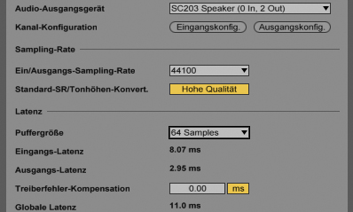 Mit 11 ms bei 64 Samples ist das USB-interface nicht unbedingt superschnell.