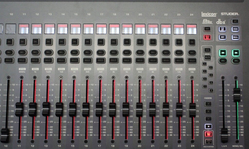 Im GEQ-Modus steht pro Ausgang ein vollwertiger 26-Band Graphic-EQ bereit.