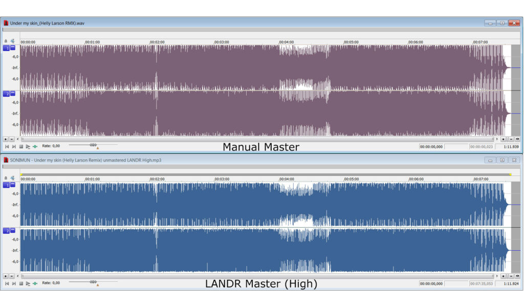 Bereits optisch gut zu erkennen: Die "handgemasterte" Version (oben) und das Ergebnis von Landr unterscheiden sich nicht dramatisch.