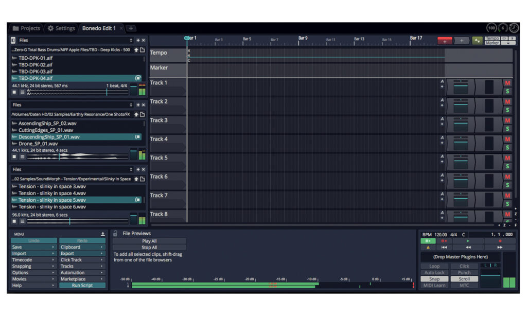 Die synchronisierbaren Browser erlauben Vorhören im Multitrack-Modus.