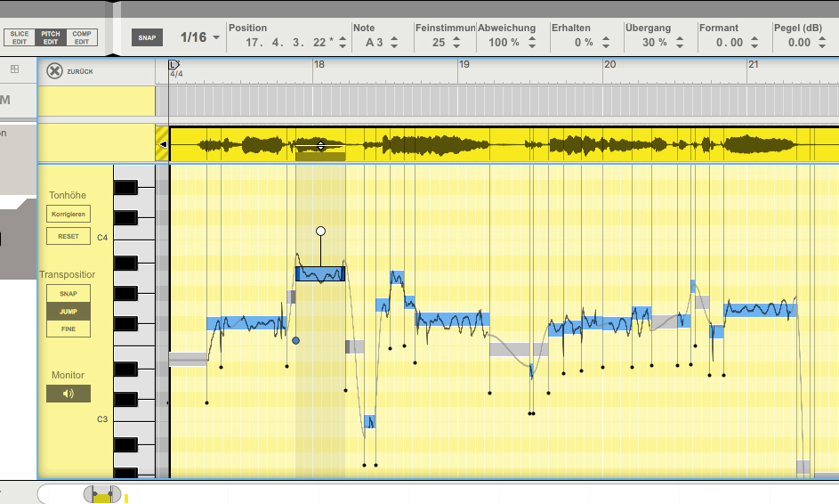 Pitch Edit ist fest im Sequenzer verankert.