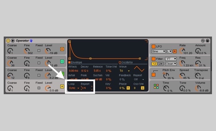 Abletons „Operator“ lässt polyrhythmische Hüllkurvenloops zu.