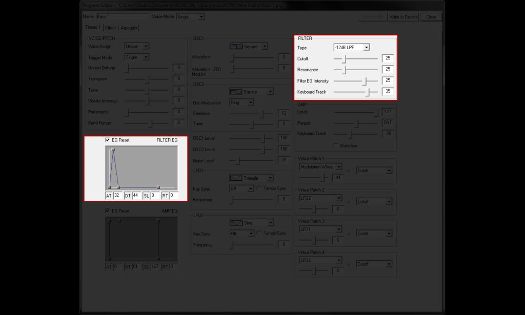 micoKORG - Bass 1 - Timbre1 - Filter