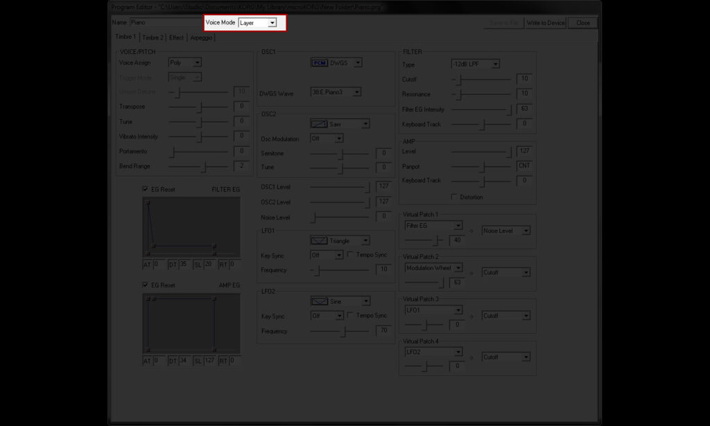 micoKORG - Piano Synth - Voice Mode