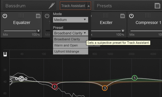 Neutrons Track Assistant bietet drei Mixdown-Modi und Voreinstellungen von Subtil bis Aggressive.