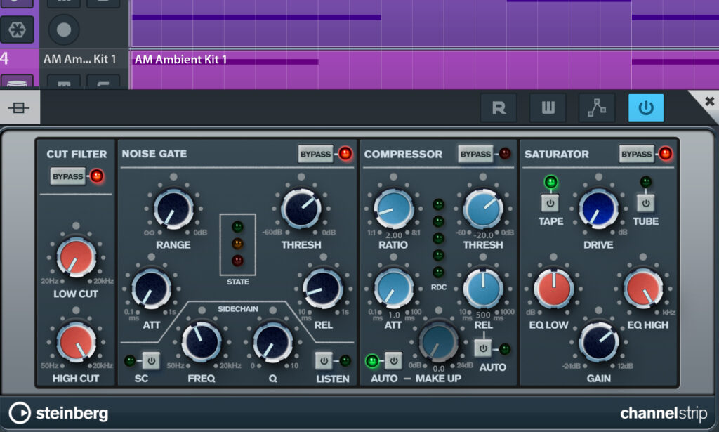 Das Channelstrip in Cubasis verfügt über Filter, Gate, Kompressor und Saturation.