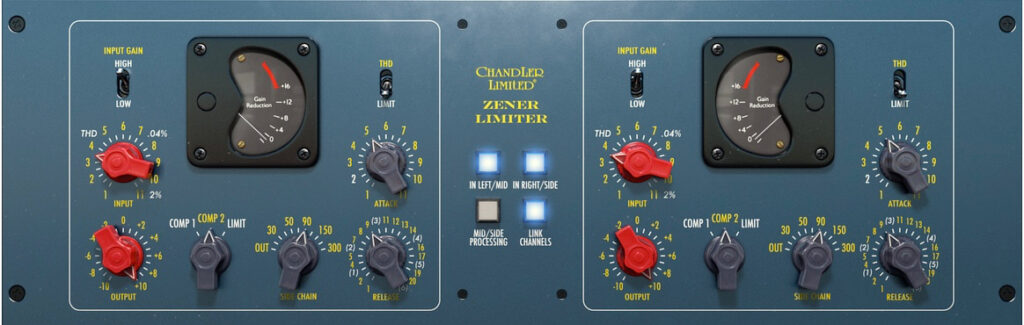 Bei den weiß markierten Werten (Attack, Release) handelt es sich um die klassischen Regelzeiten der Vorgängermodelle des Zener Limiter.