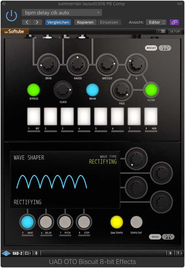 Die Bedienelemente des Plug-ins: Die untere Hälfte des GUI ermöglicht gezielte Parameteränderungen, die bei der Hardware nur über Doppelbelegungen der Regler zu bewerkstelligen sind.