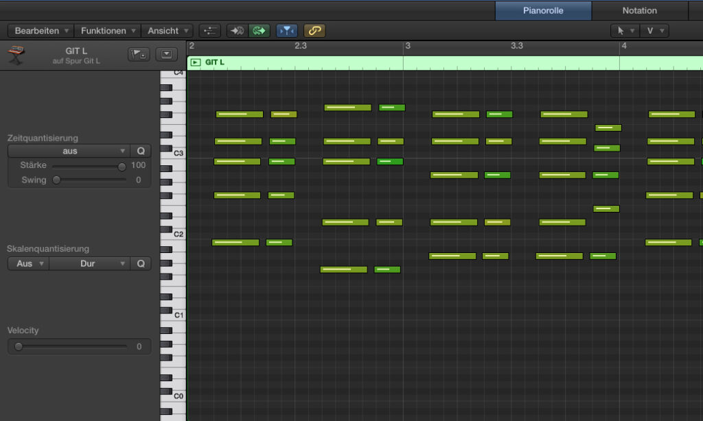 Die Gitarrenspuren werden nicht quantisiert