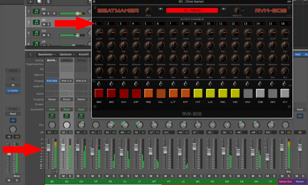 Werden die Sounds auf einzelne Kanäle der DAW geleitet, lassen sie sich mischen und mit Plug-ins bearbeiten.