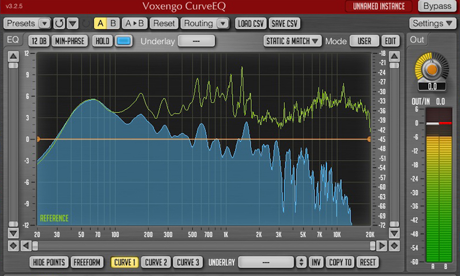 Außerdem bietet euch Voxengo Curve EQ die Möglichkeit, per Schnappschuss Referenz-Kennlinien abzuspeichern und gleich mehrere davon simultan anzuzeigen.