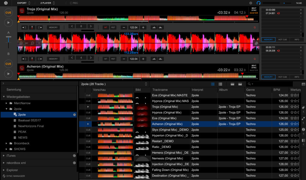 Pioneer DJ rekordbox 5 mit der Zwei-Track-Ansicht