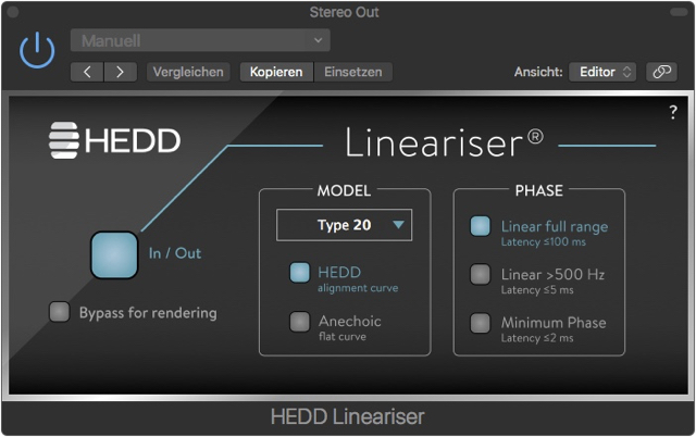 HEDD Lineariser als Plug-in in Logic Pro X