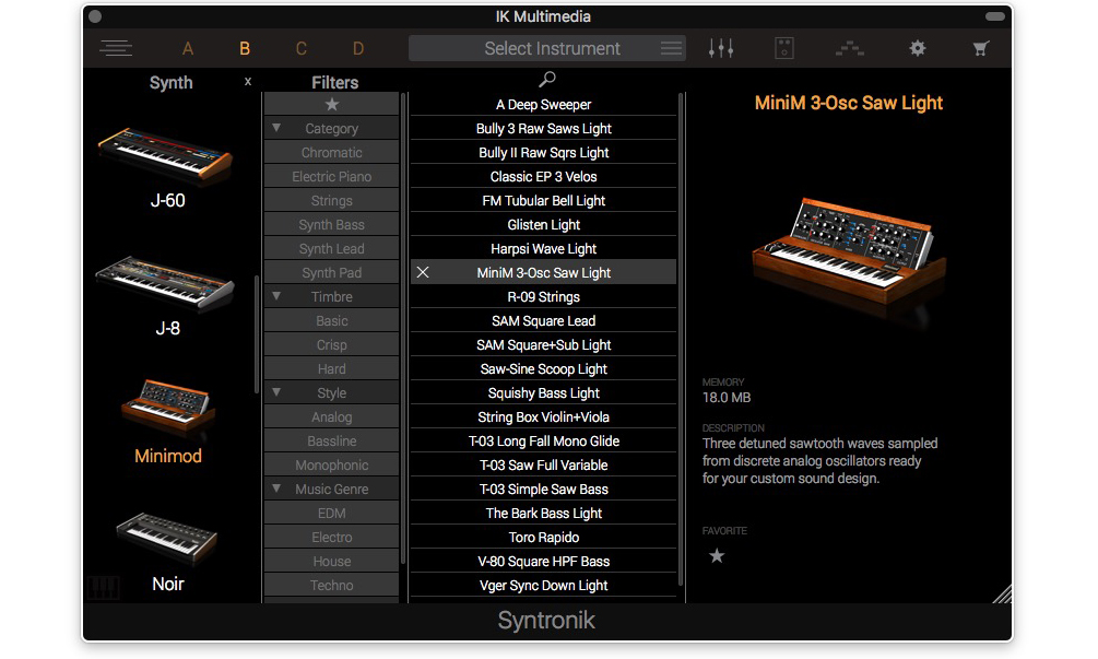 Attribut-Browser inklusive grafischer Darstellung der Synths