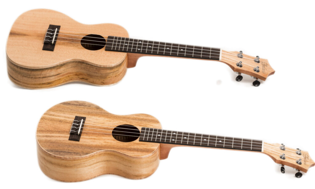 Die beiden Leolani Ukulelen aus der Mango Serie bieten eine tolle Optik, bequeme Bespielbarkeit und liefern einen angenehm warmen Sound.