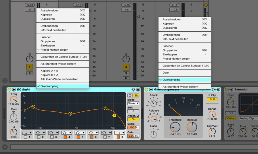 Oversampling in EQ Eight und Glue Compressor