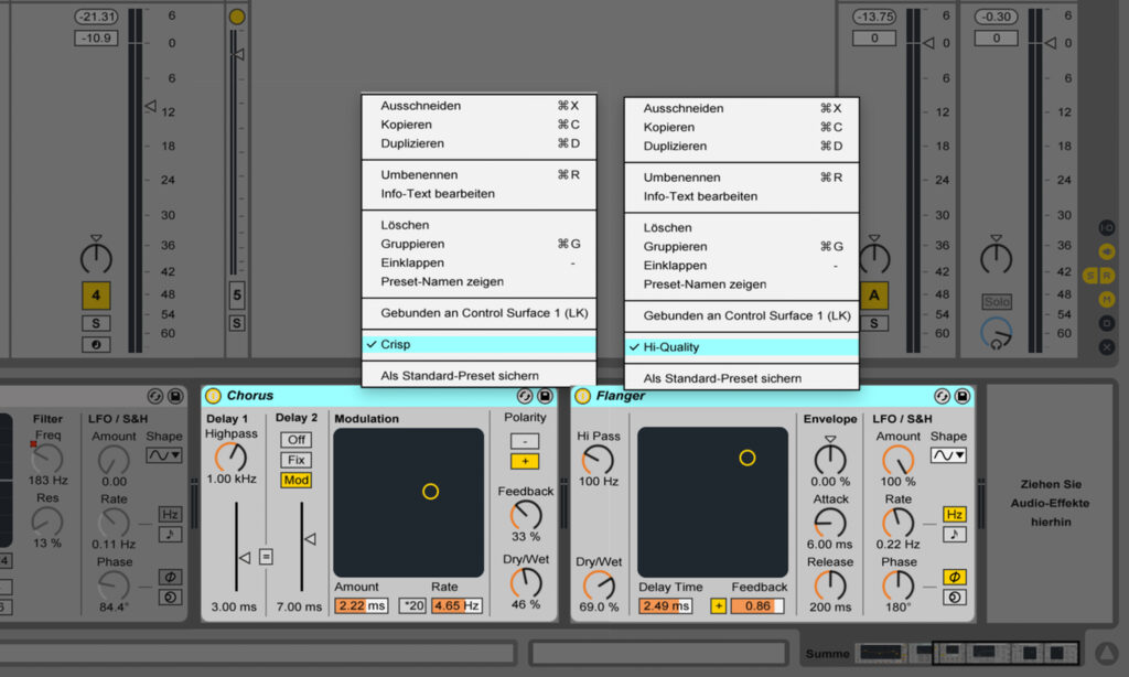 High Quality Modi für Flanger, Chorus, Dynamic Tube und Saturator