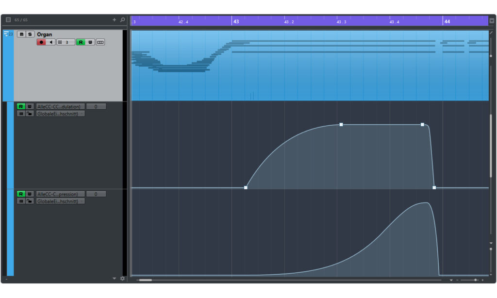 Im Projektfenster lassen sich auch MIDI-CCs über die eleganten Kurven automatisieren.