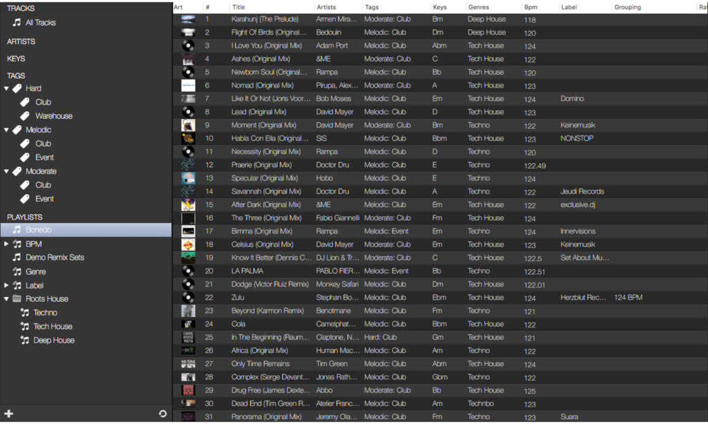 Browser und Track List in Rekord Buddy 2