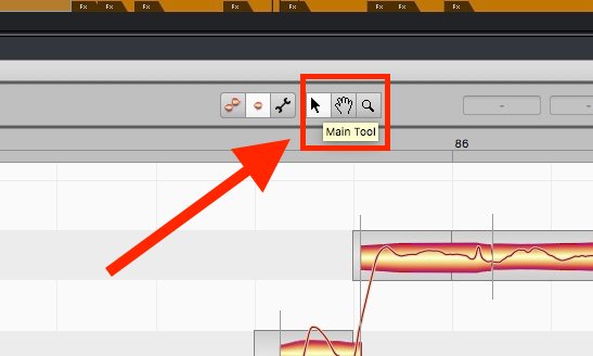 Rechts vom aktuell angewählten Main Tool befinden sich das Scroll Tool und das Zoom Tool