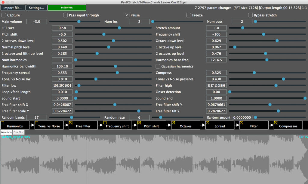 Die Einstellungen in PaulXStrech für das Sounddesign-Beispiel des Piano-Loops