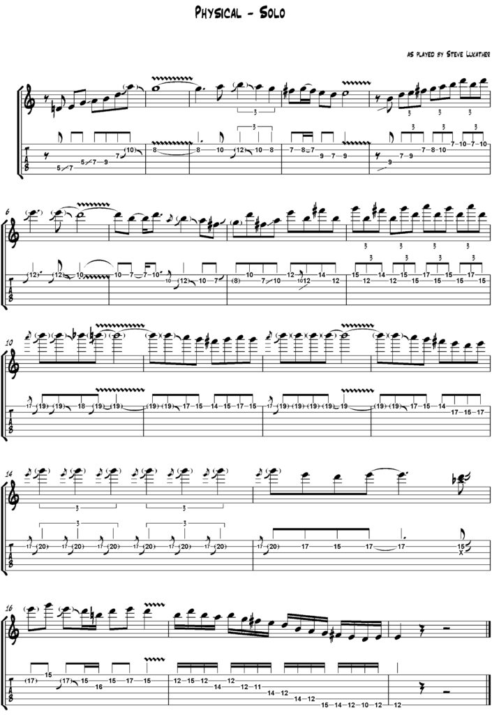 Noten und TABs zu Steve Lukather (Olivia Newton-John) - Physical