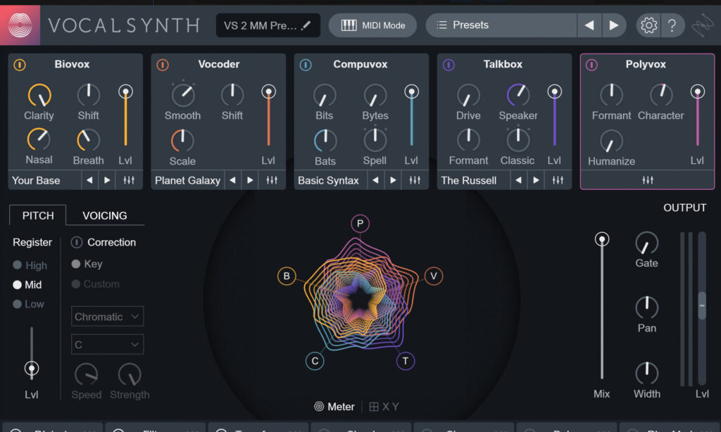 Die fünf Engines von VocalSynth 2 lassen sich beliebig kombinieren, deaktivieren und anteilig dazufahren.