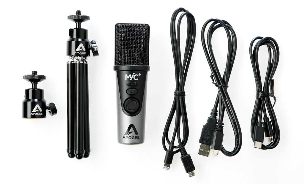 Das Apogee Mic Plus und das mitgelieferte Zubehör