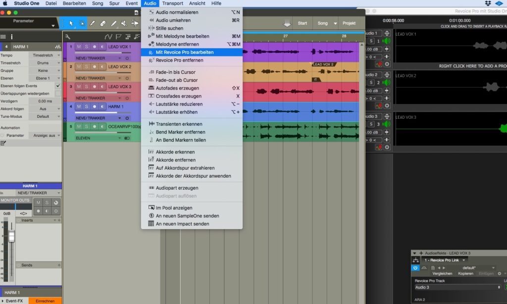 Dank ARA2 korrespondieren Studio One 4 und Revoice Pro 4 über Menübefehle und Rendering, ohne dass Audiodaten in Echtzeit überspielt werden müssen.