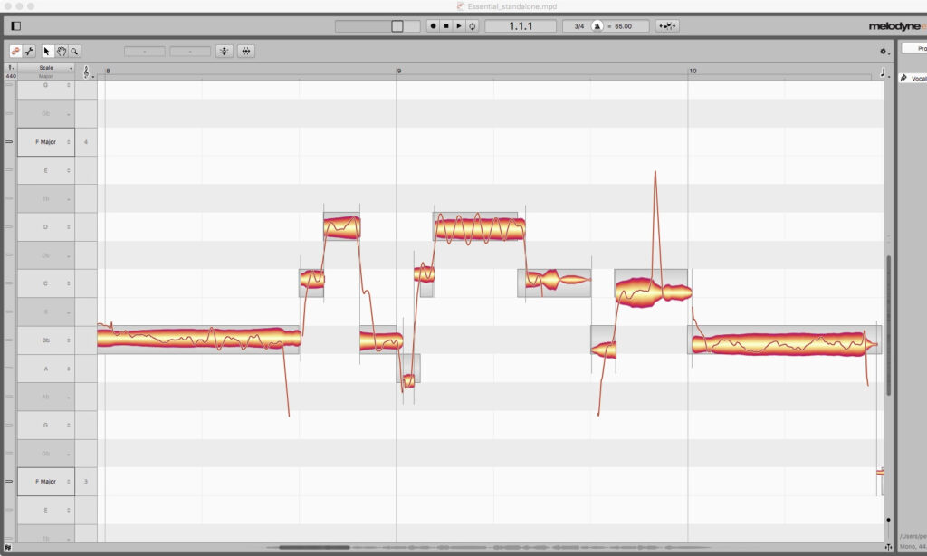 Die typische Notendarstellung in Melodyne